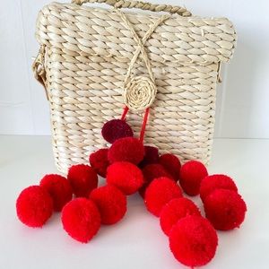 Straw Pom Pom Cross Body Clutch Bag